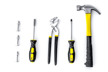 Tools for repairing top view on white background