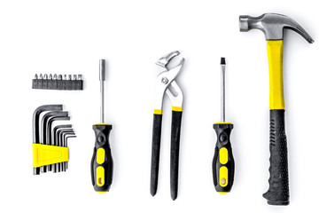Tools for repairing top view on white background
