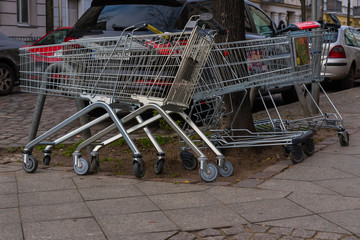 Shopping carts left on the street, abandoned shopping carts