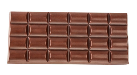 Milk chocolate bar isolated on white background from top view