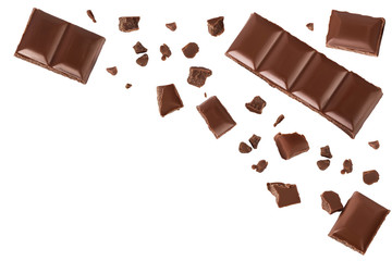 piece of chocolate isolated on white background with clipping path. . Top view with copy space for your text. Flat lay.