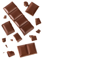 piece of chocolate isolated on white background with clipping path. . Top view with copy space for your text. Flat lay.