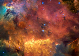 Fototapeta na wymiar Star forming region somewhere in deep space in bright colours. Science fiction wallpaper. Elements of the image were furnished by NASA
