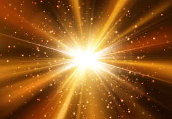 Fototapeta na wymiar Star burst with sparkles. Light effect. Gold glitter texture.