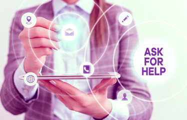 Writing note showing Ask For Help. Business concept for Request to support assistance needed...