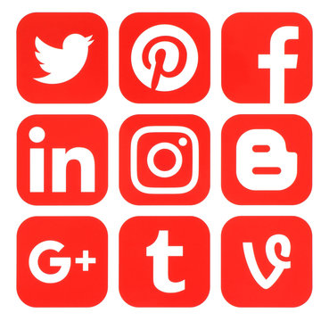 Collection of popular red social media logos