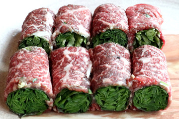 raw meat and vegetables