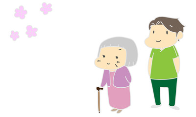 介護　老人　花見