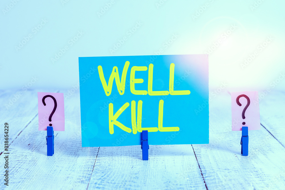 Aufkleber word writing text well kill. business photo showcasing operation of placing a column of heavy fluid 