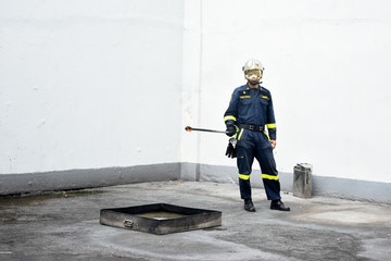 Bangkok, Thailand - 2018 : Fire evacuation drill, Safety training, use Fire extinguisher