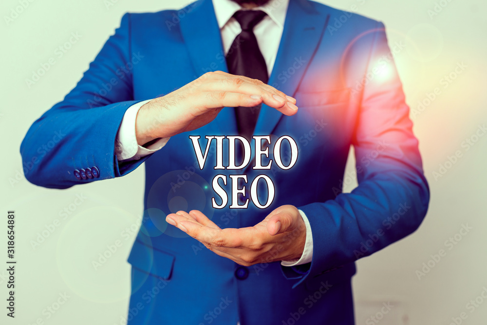 Poster conceptual hand writing showing video seo. concept meaning the process of improving the ranking or v