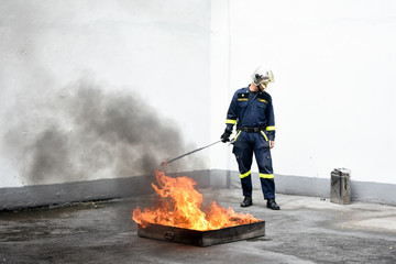 Bangkok, Thailand - 2018 : Fire evacuation drill, Safety training, use Fire extinguisher