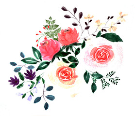 Watercolor bouquet of roses