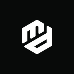 Initial letter md logo template with hexagonal line art symbol icon in flat design monogram illustration