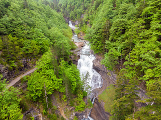 Waterfall in Ordesa valley and the mountain range above it, , Ordessa and Monte Pertdido National...