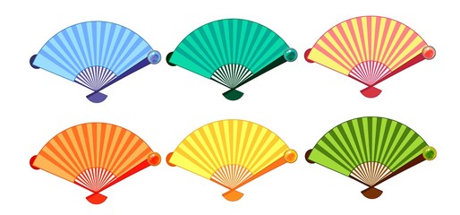 Chinese colorful fans set. Hand drawn vector objects.