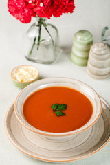 fresh tomato soup in a bowl