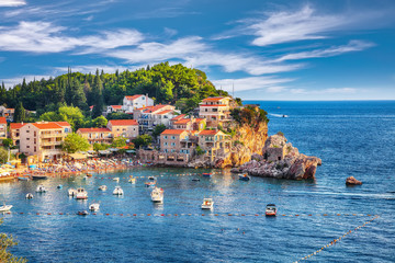 Picturesque summer view of Adriatic sea coast in Budva Riviera near Przno villag - obrazy, fototapety, plakaty