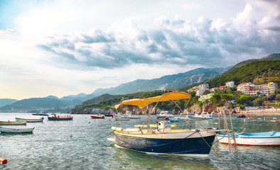 Picturesque summer view of Adriatic sea coast in Budva Riviera near Przno village