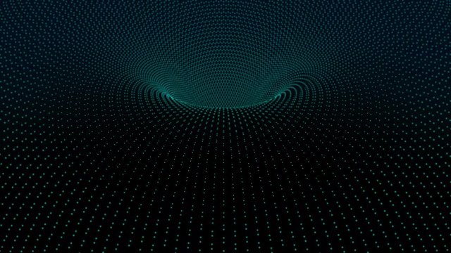 deep funnel in the abstract space, tiny glowing particles moving into, looped 4k digital technology background