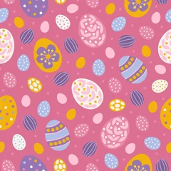 Fotobehang Easter seamless pattern with colorful eggs. Dots, stripes, flowers © miumi