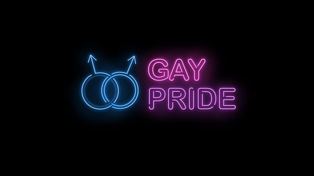 Gay Pride text and sign neon light on black background, holidays and international calendar events, sales and marketing 3D neon light animation and motion graphic.