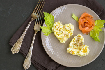 scrambled eggs with smoked salmon.