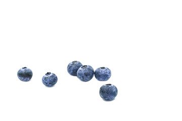 selective focus one in group of blueburry fruit. Isolated on white background with copy space.