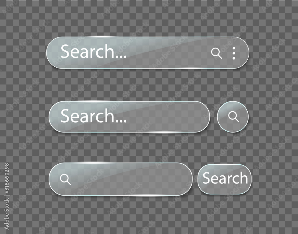 Fototapete search bar glass box. glossy search arrow for ui, web form, computer on transparent background. sear
