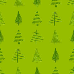 Obraz premium Seamless pattern with hand drawn Christmas trees