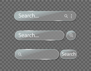 Search bar glass box. Glossy search arrow for ui, web form, computer on transparent background. Search address field and navigation button for website. Panel form for text in internet page. vector.