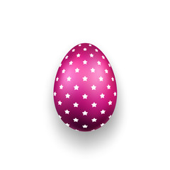 Easter egg 3D icon. Pink color egg, isolated white background. Bright realistic design, decoration for Happy Easter celebration. Holiday element. Shiny pattern. Spring symbol. Vector illustration