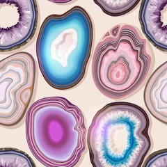 Vector seamless pattern with geode and agate cuts - obrazy, fototapety, plakaty