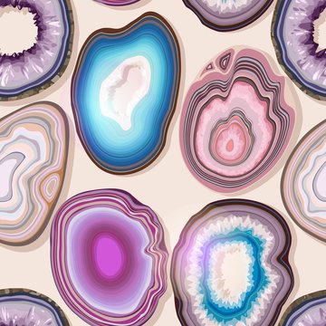 Vector Seamless Pattern With Geode And Agate Cuts