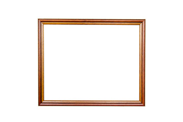 Mahogany and gold wooden picture frame on white background with clipping path