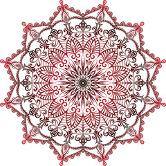 Mandala red-brown on white background. Ethnic ornament. Vector pattern on fabric, paper, glass. Template for tattoo, henna pattern.