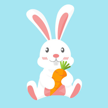 Vector and illustration of easter white rabbit hand hold carrot -  cut bunny cartoon characters.