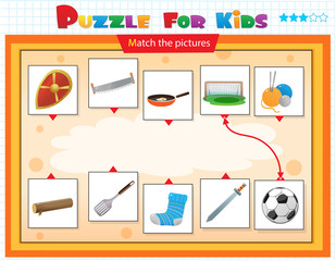 Matching game, education game for children. Puzzle for kids. Match the right object.
