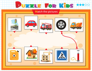 Matching game, education game for children. Puzzle for kids. Match the right object. Transport.