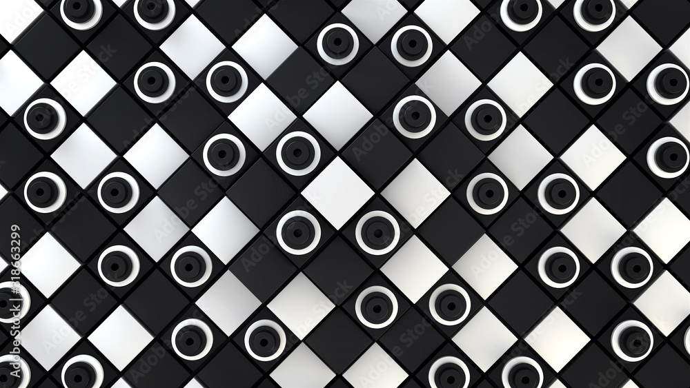 Aufkleber 3d render abstract background with a pattern of diagonal black and white cubes and a black and white