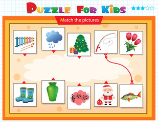 Fototapeta premium Matching game, education game for children. Puzzle for kids. Match the right object.