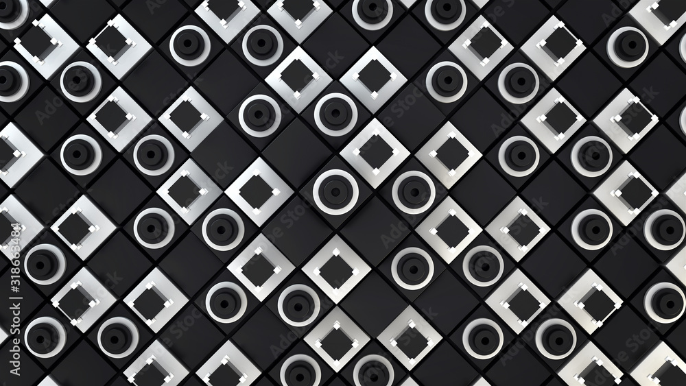 Aufkleber 3d render abstract background with a pattern of diagonal black and white cubes and a black and white