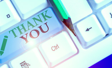Text sign showing Thank You. Business photo showcasing replaying on something good or greetings...