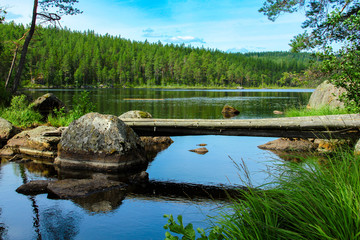 wonderful, wide landscape on a lake in Varmland / Sweden on a summer day