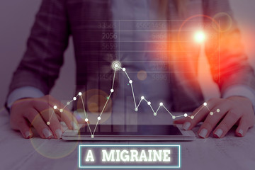 Text sign showing A Migraine. Business photo showcasing recurrent throbbing headache that affects...