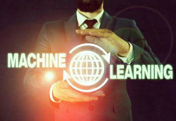 Writing note showing Machine Learning. Business concept for scientific study of algorithms and statistical models