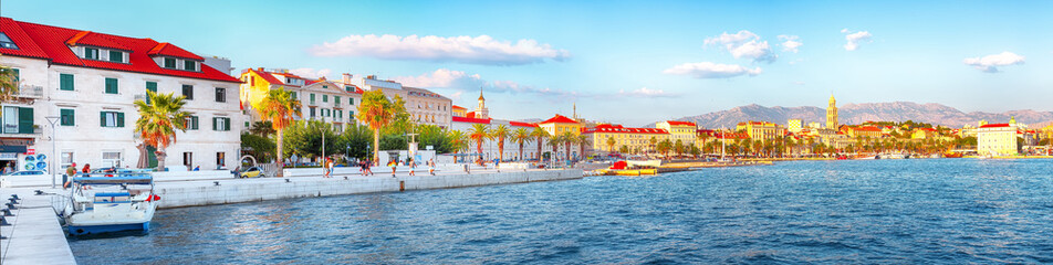 Fantasic view of the promenade the Old Town of Split with the Palace of Diocletian and marina.