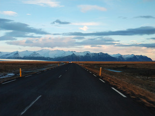 Picturesque winter landscape of Iceland. The perfect road to perspective