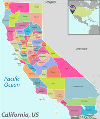 Map of state California, USA