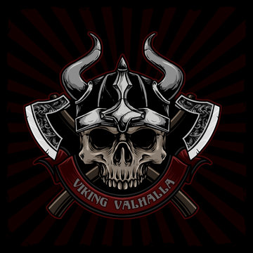 viking skull with weapon vector illustration